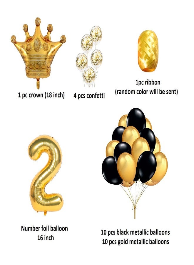 FI - FLICK IN 27 pcs 2nd Birthday Decorations for Girls Second Birthday Decoration for Boys Kit Metallic Confetti Balloons Bunches Number 2 Foil Balloon Decoration for Bday (Pack of 27,Gold & Black) - Image 2
